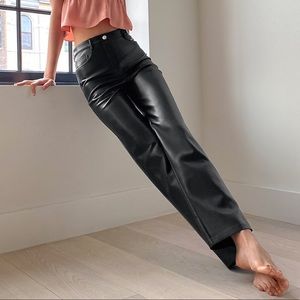 Black leather straight leg pants